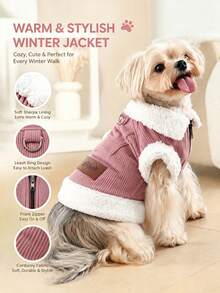 1pc Pet Plush Jacket Autumn Winter Warm Dogs Coat Retro Corduroy Outdoor Windproof Clothes Fot Dog Suitable For Small Medium Dogs - Multicolor - View 3