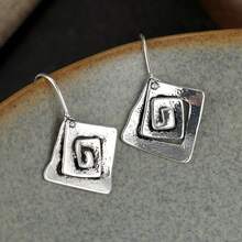 Vintage Geometric Hollow Circle Drop Earrings, Minimalist Sophisticated Vibe Accessory, Daily Date Wear Women's Gift Jewelry - Silver - View 2