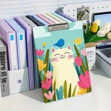 1 Peça Pasta Decorada com Gato de Desenho Animado Fofo e Flor, Fichário Acrílico de Folhas Soltas - Tamanho A4, Armazenamento e Organização de Documentos Portátil, Adequado para Escritório, Escola, Casa, Suprimentos Escolares, Armazenamento de Arquivos - Multicolorido - Visão 1