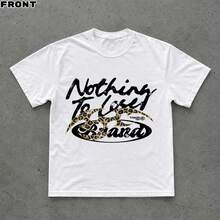 Cotton Y2K Grunge T-Shirt Leopard Print Distressed Cursive Slogan Graphic, Hip Hop Daily Street Tee - White - View 3