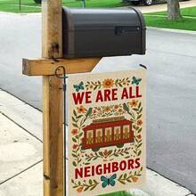 1pc We Are All Neighbors Garden Banner Welcome Community Flag 12 X 18 Inch Single-Sided Farmhouse Outdoor Flag, Rustic Ranch Porch Decor Funny Yard Sign (Flag Only) No Flag Pole - A - View 9