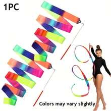 1/3 Pcs Gymnastics Ribbon Wands, Beach Outdoor Party Magic Wands And Ribbon Gifts, Shiny Ombre Color Rhythmic Gymnastics Ribbons, Rhythmic Gymnastics Ribbon Gifts Streamers And Rotating Rods, Artistic Gymnastics And Ballet Spinning Ribbons - Multicolor - View 14