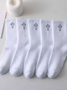 1/3/6 Pairs Black & White Cross Pattern Sports Socks, Soccer Socks, Basketball Socks, Running Socks, Unisex - Multicolor - View 3
