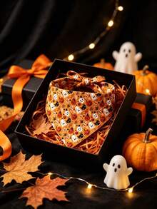 1pc Halloween Dog Bandana, Dog Halloween Costume, 68x48cm Neon Pumpkin And Bat Print Pet Triangle Scarf, Drool Bib, Made Of Soft Fabric, Perfect For Small Dogs, Medium Dogs And Cats Halloween Outfit, Happy Puppy Raising, Cat Accessories, Dog Supplies, 2026 Halloween Decoration - Multicolor - View 10