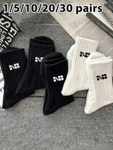 30/20/10/5/1 Pair Unisex Comfortable Sports Socks, Men's Long Socks Suitable For Sports Training, Women's Long Socks Suitable For Casual Business Wear, Soft, Black And White Color, Odor-Resistant, Moisture-Wicking, Breathable, Lightweight And Comfortable, Suitable For Autumn/Winter Season, Classic Versatile Style For Daily Wear And Gifting - Black and White - View 21