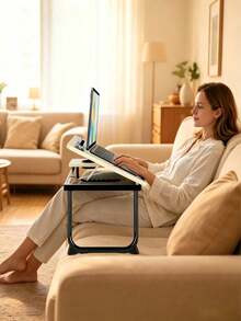 Foldable Bedside Desk, Adjustable‑Angle Tabletop, Equipped With Baffles And Cup Slots, Lightweight And Portable, Stable Support Frame, For Working And Reading In Bed, Multi‑Purpose For Home And Dormitory Use - Multicolor - View 3