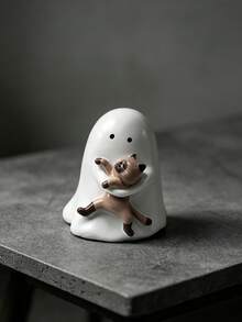 1pc Halloween Ghost Hugging Kitten Resin Figurine Set, Cute & Quirky Desktop Decor, Suitable For Home Office Bookshelf Display, Holiday Party Gift Ornament, Perfect For Spooky Season Collectors - New Arrival - Ghost - View 14