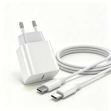 PD 20W 快充歐洲標準充電器套裝，相容 iPhone 17/16/15/Pro/Pro Max，Type-C 壁式充電器，附 Type-C 轉 USB-C 快充線；便攜式 USB-C 轉接器，相容 Galaxy S25 S24 S23 S22 S21 S20/Ultra/Note 20/10，粉色/白色 - 查看 11