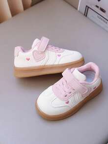 1 Pair Light Pink Heart Pattern Girls' Sneakers, Soft Sole Anti-Slip Wear-Resistant, Hook And Loop Closure Easy On/Off, Breathable Comfortable Versatile For Daily Wear - Beige - View 6