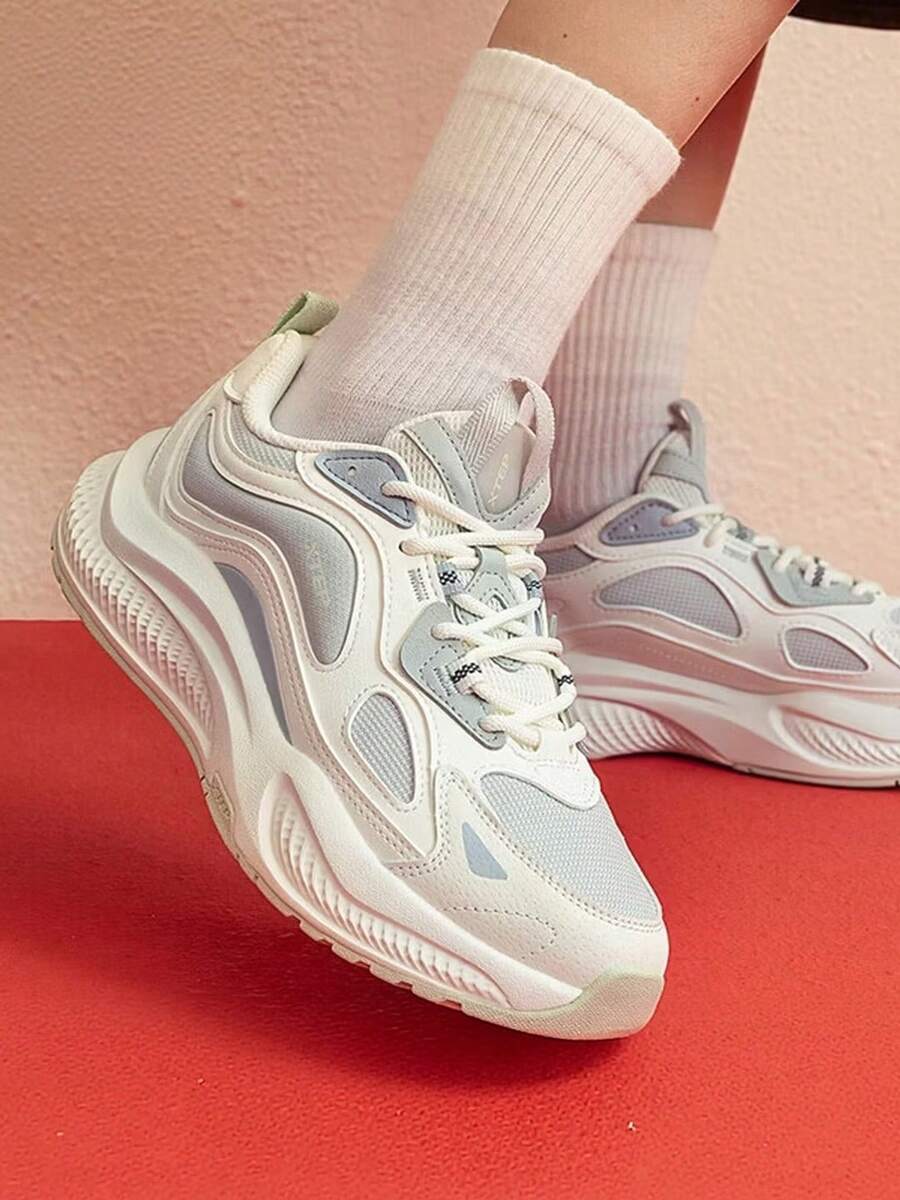 XTEP Women's Versatile Retro Dad Sneakers Lightweight Casual Sports Shoes - White/Gray - View 1