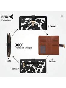 Pomelo Best Dompet Panjang Kulit PU Motif Sapi Terbaik Pomelo dengan Pemblokir RFID, 12 Slot Kartu, Jendela ID, Gesper untuk Wanita, Dompet Kecil untuk Wanita - MultiWarna - View 3