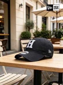 New Era Black Letter H Embroidered Dad Cap, Vintage Soft Woven Fabric Hat For Women Men - Black - View 11