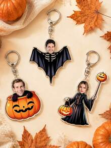 Custom Halloween Photo Keychain, Spooky Bag Charm, Personalized Face Key Chain, Customized Holiday Gift, Customizable Picture Keychain Accessory - Style a - View 6
