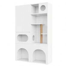 Cat Tree With Cat Mat, Cat Furniture, Pet Cabinet With Rattan Drawer, Pet Sideboard/TV Stand, No Cat Box, White, 120x50x65 - Tall Cabinet,140*45*195 cm - View 3