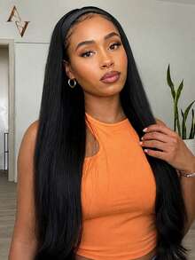 ARABELLA 100% Human Hair Straight Natural Color Hairband Wig, Ready-To-Wear Breathable Machine-Made Cap, Suitable For Beginners, Natural Style Women's Wig - SNatural - View 2