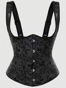 Women's Renaissance Style Corset Top, Adjustable Straps, Floral Underbust Corset, Lace-Up Design, Suitable For Renaissance Fairs, Pirate Cosplay, Halloween Parties - Black - View 5