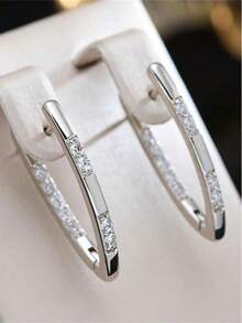 1 Pair Elegant Cubic Zirconia V-Shaped Champagne Gold Women Earrings - Luxurious Jewelry For Weddings, Parties, And Everyday Wear - Durable And Sparkling Accessories - Earrings - View 8