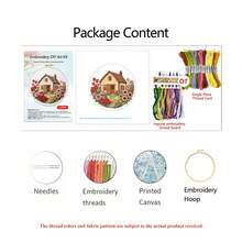 4 Styles Pastoral Cottage Floral Embroidery Full Material Kit With Round Embroidery Hoop, Countryside Landscape House And Flower 3D Embroidery, Beginner DIY Handmade Gift, Home Wall Decor Hanging Painting - Multicolor - View 14