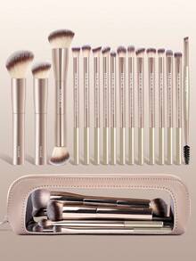 MAANGE 2/16pcs Professional Aluminum Tube Makeup Brush Set With Makeup Bag And Synthetic Bristles/Ultra-Soft Makeup Brushes. Suitable For Foundation Brush, Concealer Brush, Eyeshadow Brush, Eyebrow Brush, Blending Brush, Highlighter Brush. Made Of Soft Fiber Material, Gentle Touch And Non-Irritating To Skin, Suitable For Powder, Liquid And Cream Cosmetics, Ideal For Daily Use And Travel, Perfect Gift Choice For Makeup Accessories. - Gold - View 14
