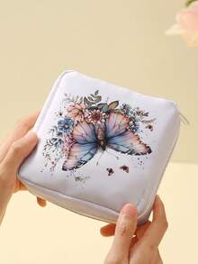 1pc Butterfly & Bird Pattern Sanitary Napkin Storage Bag, Coin Purse, Makeup Bag, Card Holder, Earphone Storage Bag, Can Hold Coins, Cards, Accessories, Keys, Multi-Functional Storage Bag - Multicolor - View 10