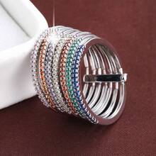 1pc Simple 7 Band Design Copper Wide Ring With Cz Stone Embellishment - Multicolor - View 9