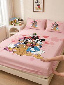 South Life Disney 1件裝迪士尼卡通印花包床單（不含枕套），親膚床墊套，房間裝飾，可愛卡通床上用品，柔軟透氣床墊保護套，多款可選，適用於單人/雙人/加大/特大/超大床，可機洗 - 彩色 - 查看 2