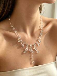1 buah Kalung Multilayer Bentuk Tetesan Air Embun Imitasi yang Elegan dan Cantik, Cocok untuk Pemakaian Sehari-hari Wanita, Kencan, Pesta, dan Hadiah untuk Orang Tercinta - Clear - View 5