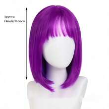 Fashionable 14 Inch Burgundy Short Bob Wig With Straight Bangs, Smooth And Vibrant Women's Short Hair, Basic Style, Adjustable Breathable Inner Cap, Synthetic Fiber Wig, Comfortable And Breathable, Easy To Style, Suitable For Cosplay, Party And Daily Wear, Perfect For Halloween Events - Multicolor - View 8