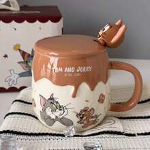 TOM AND JERRY. Cartoon Cat & Mouse Cream Rim Mug 370ml With 3D Lid + Spoon, Anti-Scald Handle, Breakfast Water Cup, Office Coffee & Milk Cup, Gift For Friends - Multicolor - View 12