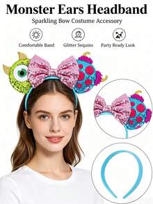 Disney Monsters Inc. Minnie Mouse Ear Pink Sequin Bow Headband - View 2