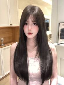 alicegarden 26 Inch Long Synthetic Wig, Natural Straight Style, Stunning Chocolate Brown, With Bangs, Suitable For Women's Daily, Party, Cosplay Use, Natural And Durable, Wig Gift, Halloween - Chocolate Brown - View 1