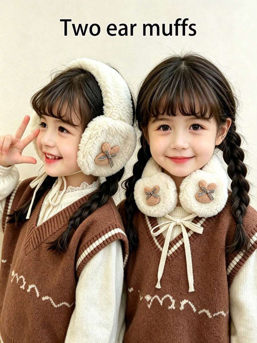 Cute Cartoon Rabbit Fleece Ear Muffs With Drawstring, Super Cute Warm Winter Children's Ear Protectors - Multicolor - View 1