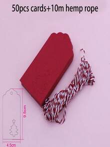 50pcs Red Christmas Tree Design Kraft Paper Cards, 50pcs Kraft Paper + 10m Jute Rope Set, Suitable For Packaging And Hanging Decorations, Perfect Gift Tags And Ornaments. - Multicolor - View 4