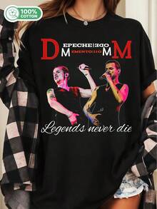 Legends Never Die Graphic T-Shirt Unisex 100% Cotton Rock Band Short Sleeve Tee - 黑色 - 查看 1