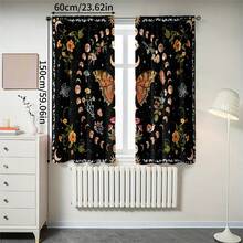2 buah Tirai Semi-Transparan Motif Kupu-kupu dan Jamur Fase Bulan Bergaya Bohemian Vintage, Poliester 90GSM Semi-Transparan untuk Perlindungan Privasi, Mudah Dipasang, Cepat Kering, Tahan Pudar, Tirai Ringan yang Dapat Dilepas dan Dicuci, Cocok untuk Rumah, Kamar, Dapur, dan Sekat atau Dekorasi Lainnya - MultiWarna - View 16