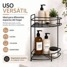 2-Tier Corner Organizer Shelf For Bathroom And Kitchen, Black Iron Fan-Shaped Rack For Cosmetics And Spices, 21 X 21 X 36 Cm - 黑色 - 查看 3