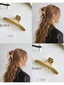 Yves Saint Laurent Gold Metal Large Hair Clip Minimalist Luxury Elegant Back Hair Bun Clip Secure Non-Slip Suitable For Thick Hair Multi-Function Styling Hair Accessory Commute Travel Applicable Exquisite High-End Holiday Gift YSL-GIFT-164 - Kaneko - View 7