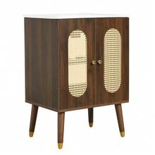 61 Cm Freestanding Bathroom Cabinet With Breathable Rattan Doors, Fixed Shelves, And Large Storage Capacity Under The Ceramic Sink, Faucet Not Included - 卡其色 - 查看 11