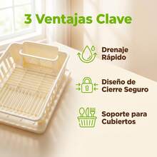 Escurridor de Vajilla Multifuncional FICZOY, Organizador de Platos y Cubiertos con Bandeja de Drenaje, 3 Tonos de Color para Encimera de Cocina - Ver 3