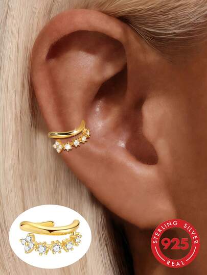 1pc S925 Sterling Silver Delicate Flower Ear Clip, Niche Double Layer Design, No Piercing Earrings, Light Luxury Elegant Atmosphere, Versatile For Daily Commute, Date, Elegant Women's Ear Jewelry