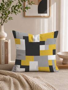 1pc Modern Abstract Patchwork Color Block Geometric Print Pillow Case [Without Pillow Insert], 40*40cm/45*45cm/50*50cm, [Single-Sided Print] Made Of Polyester Material Yellow Gray Black Mosaic Color Block Retro Plaid Sofa Atmosphere Cushion Cover Room Decor, Home Decor, Bedroom Decor, Room Decoration Stuff For Sofa, Living Room, Bedroom, Car, Office, Hotel, Homestay Decoration Pillow Covers Perfect Gift For Family And Friends - Multicolor - View 8