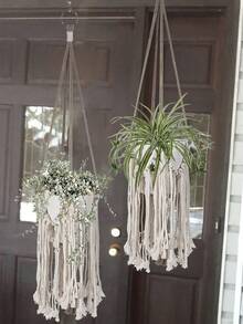 1pc Bohemian Style Handmade Woven Hanging Basket Multi-Functional Mesh Holder, Indoor Home Decor, Room Decoration, Holiday Gift, Different Sizes Hanging Flower Pot Basket, With Beads No Tassels, Flower Pot And Plants Not Included - Multicolor - View 5