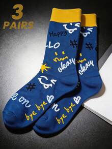 1/3 Pairs Men's Mid-Calf Socks With Graffiti Funny Cartoon Expression Pattern, Elastic Design, Creative Fashion Style, Men's Socks, Spring/Autumn Thin Breathable Comfortable Moisture-Wicking Sweat-Absorbing Socks, Sports Casual Streetwear Style, Suitable For Holiday Gifts, Daily Wear, Party - Multicolor - View 8