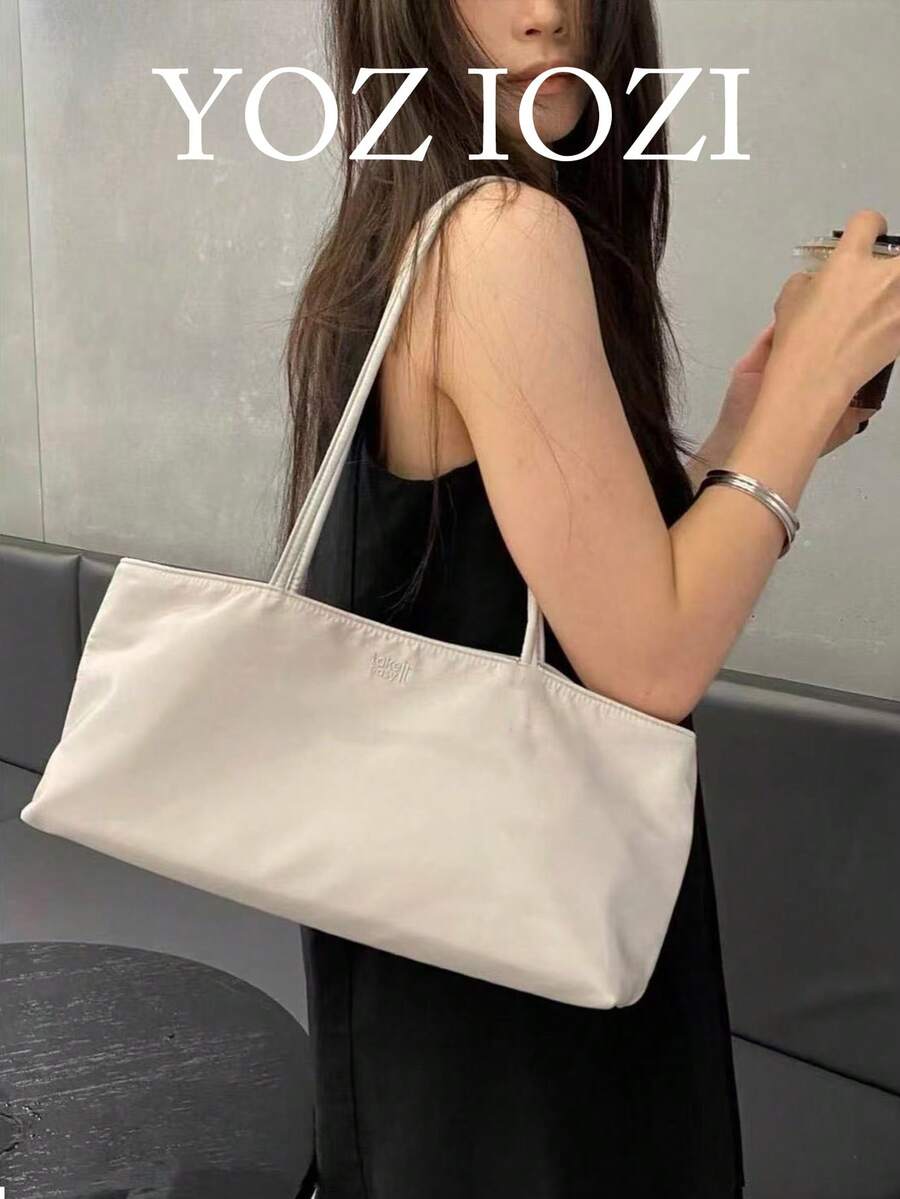 韓系時尚百搭小眾設計 Ins 風大容量尼龍腋下單肩包 女款旅行收納包 休閒通勤出遊日常購物包 - 淺灰色 - 查看 1