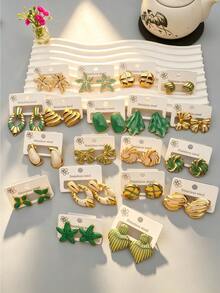 4/8/16/24pcs Gold Pine Tree Striped Enamel Stainless Steel Earrings - Multicolor - View 2