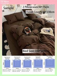 3件組棕色床上用品套裝，1件被套與2件枕套，適用男孩與女孩的宿舍床上用品，簡約時尚居家裝飾，柔軟舒適的臥室床上用品，時尚套裝，可機洗，無填充，返校季床上用品 - 咖啡棕 - 查看 3
