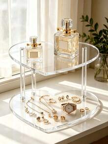 1pc Heart-Shaped Double-Layer Display Stand, Acrylic Perfume & Jewelry Storage Rack, Cosmetic Organizer, Stable And Sturdy, Suitable For Bedroom, Bathroom And Desktop Decoration Storage, Home Decor, Room Decor, Dorm Storage, Storage Tray, Desktop Decoration Storage Rack, Jewelry Display Stand - Multicolor - View 7