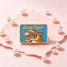 復古 Easy Tiger 琺瑯別針,復古咆哮虎領章徽章,金邊裝飾胸針,適合夾克與背包,酷炫動物配件禮物,男女適用 - 藍色 - 查看 6