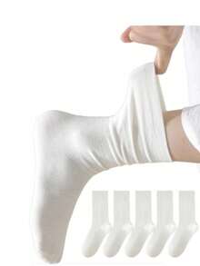 1/6/10 Pasang Kaos Kaki Katun Wanita Minimalis Nyaman Warna Polos, Bernapas dan Menyerap Keringat, Kaos Kaki Hamil Tanpa Jahitan yang Lembut, Serbaguna untuk Pemakaian Sehari-hari, Cocok untuk Musim Gugur/Musim Dingin - Putih - View 6