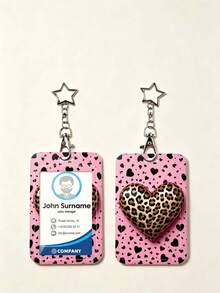 1pc Star Pendant Sweet Cool Card Holder, Leopard Print Heart Cow Spotted Strawberry Pattern, Hard Shell Protective Case For Student Campus ID Card, Access Card, Bus Card, Keychain, High Resilience Scratch-Resistant Material, Waterproof And Dirt-Resistant, Effectively Prevents Card Bending And Wear, Suitable For Student Commute, Office Work, Daily Travel - Rectangle - View 10